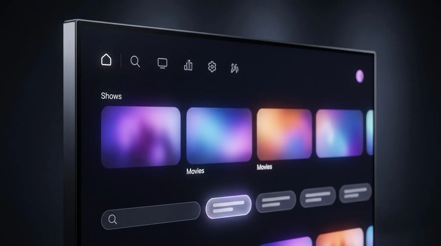Interface de streaming moderne affichée sur un téléviseur